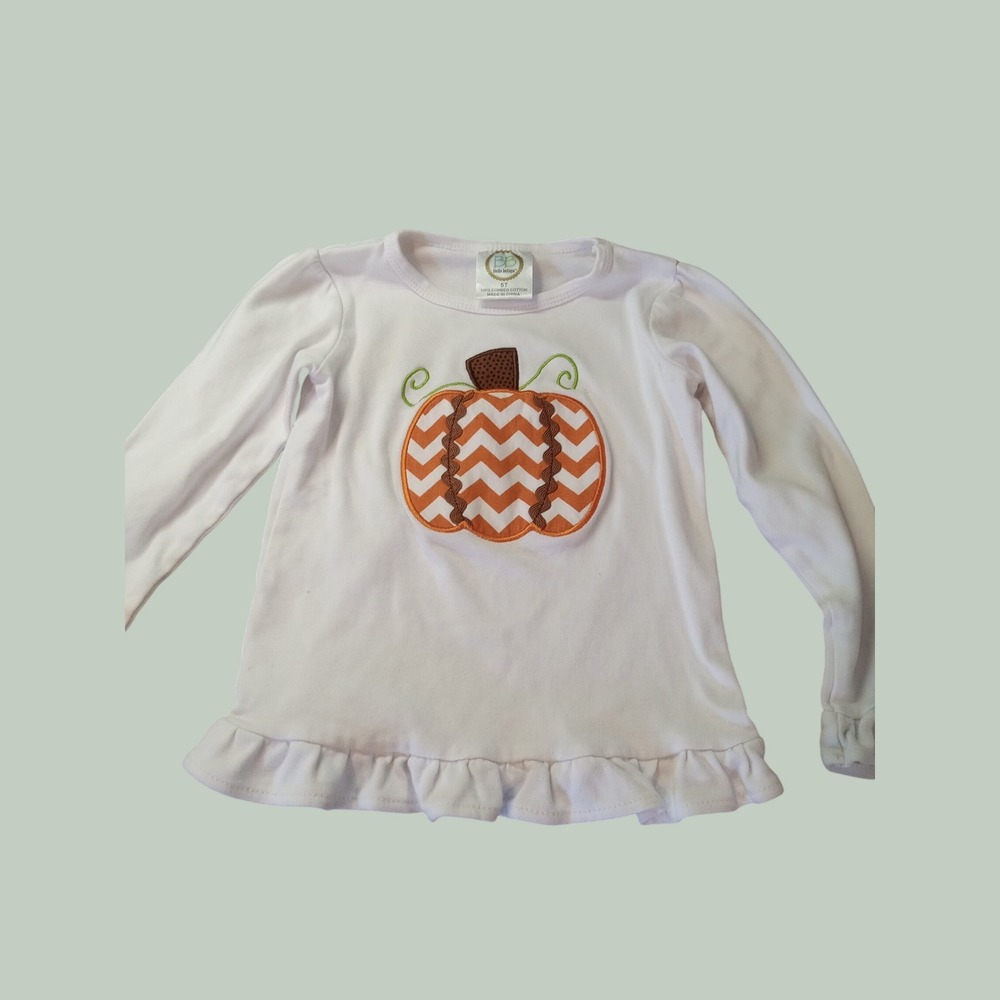 Blanks Boutique Girls 5T White Pumpkin Chevron Ruffle Hem Long Sleeve Shirt
